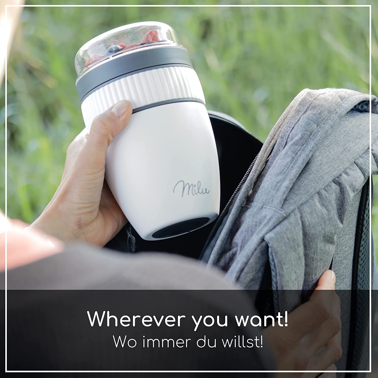 Milu SP Cereal Cup to Go Φορητό Δοχείο Φαγητού από Ανοξείδωτο Ατσάλι με Κουτάλι - 400ml - White - 2501