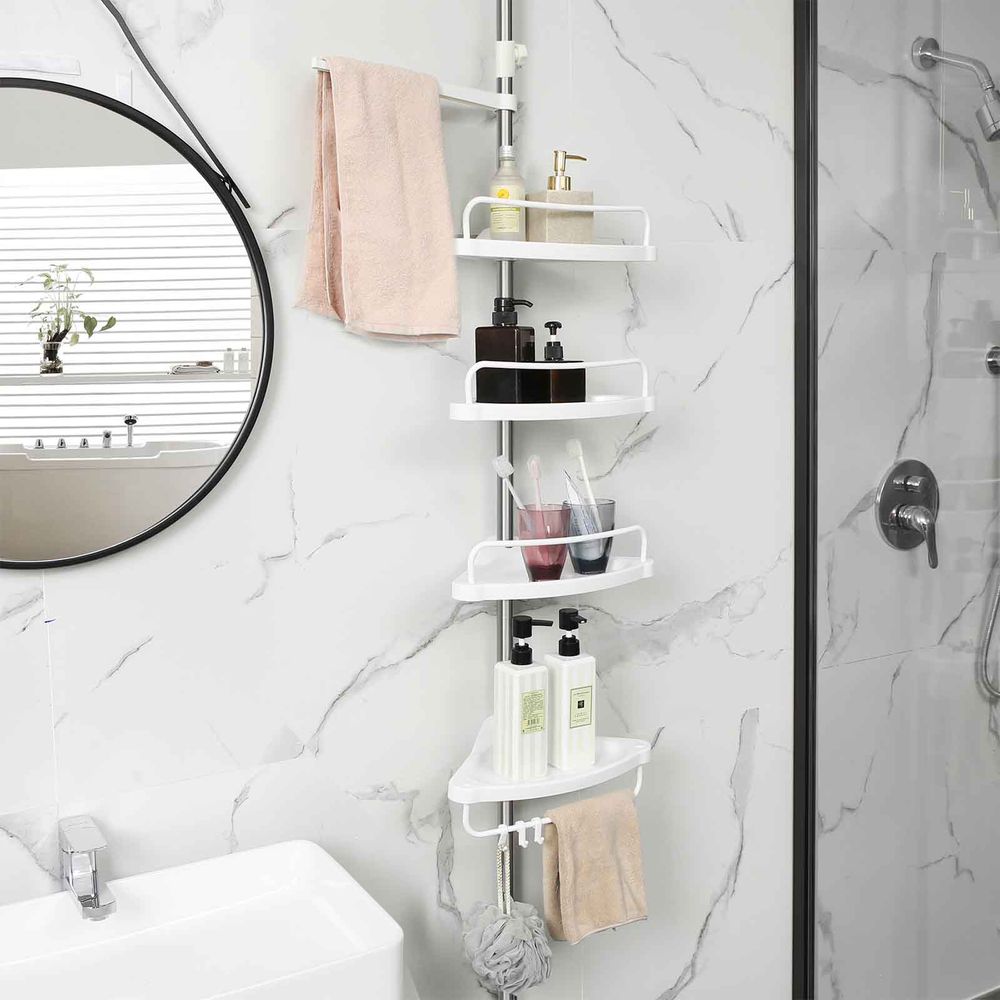 Songmics Γωνιακή Πλαστική Ραφιέρα Ντουζιέρας με Μεταλλικό Σκελετό - White / Silver - BCB02SW