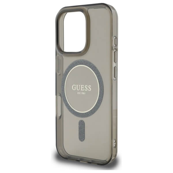 Guess iPhone 16 Pro Max - IML Glitter Circle - MagSafe Σκληρή Θήκη με Πλαίσιο Σιλικόνης - Black - GUHMP16XHFGEREK