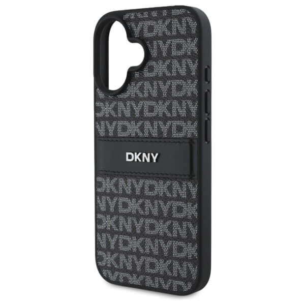 DKNY iPhone 16 - Texture Pattern Tonal Stripe - Σκληρή Θήκη με Επένδυση Συνθετικού Δέρματος - Black