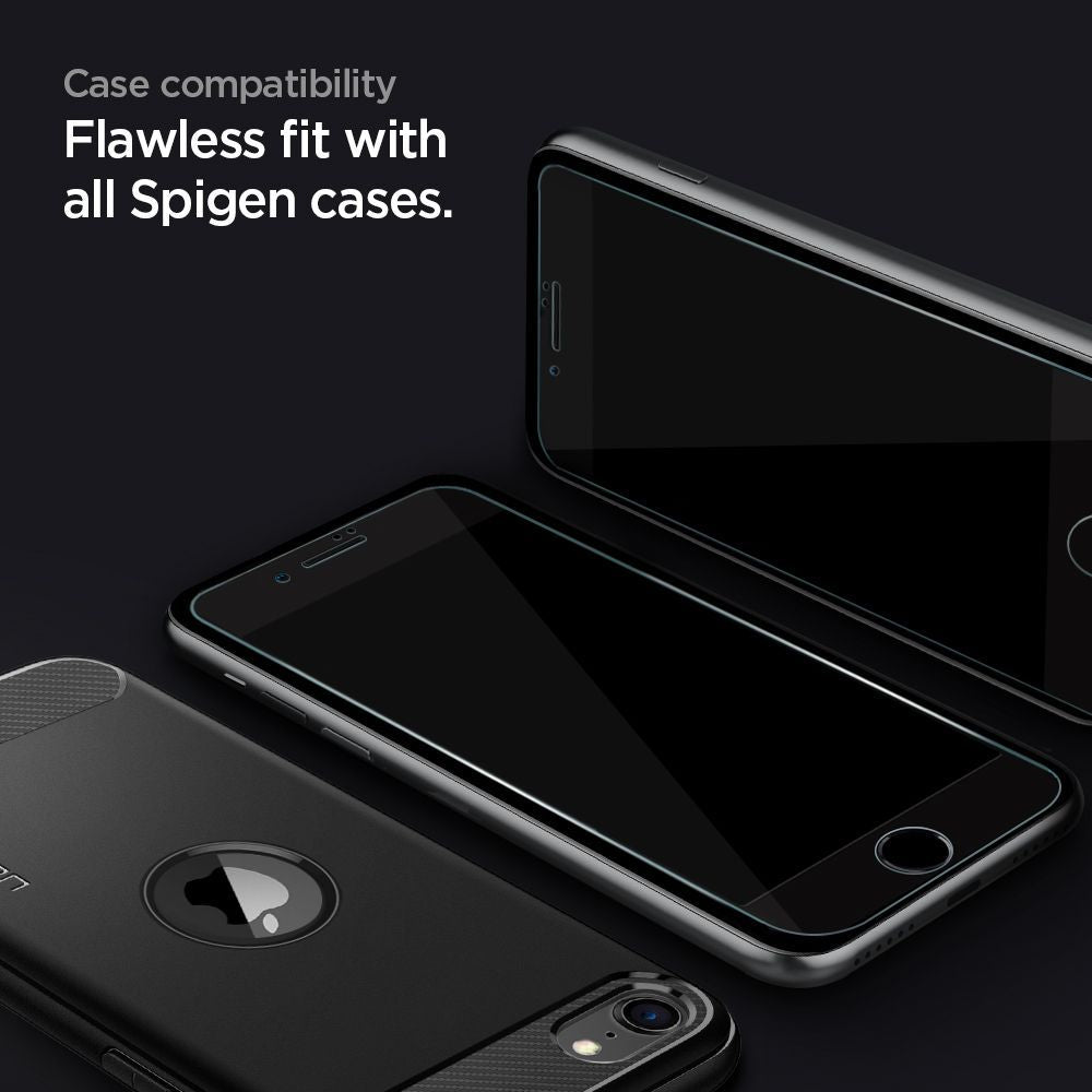 Spigen iPhone SE 2022 / SE 2020 / 7 / 8 GLAS.tR Slim 2.5D Case Friendly Full Screen Tempered Glass Αντιχαρακτικό Γυαλί Οθόνης 9H - 2 Τεμάχια - Black