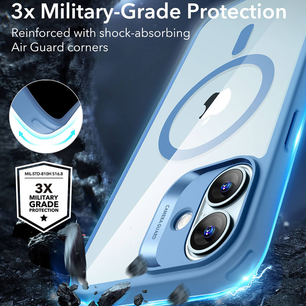 ESR iPhone 16 Classic Hybrid Halolock Σκληρή Θήκη με Πλαίσιο Σιλικόνης και MagSafe - Clear Blue