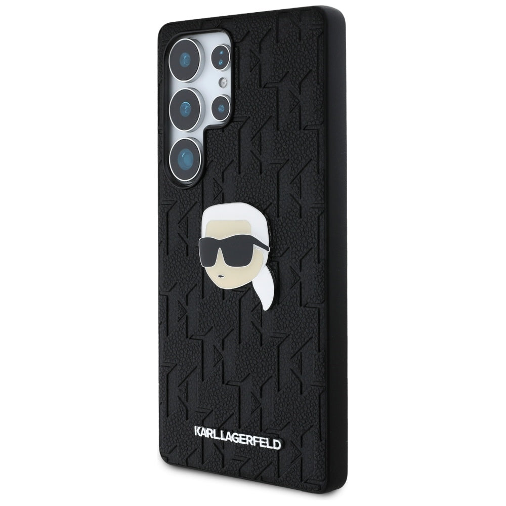Karl Lagerfeld Samsung Galaxy S25 Ultra - Monogram Karl Head Pin - Σκληρή Θήκη με Επένδυση Συνθετικού Δέρματος - Black - KLHCS25LPGKLKIPK