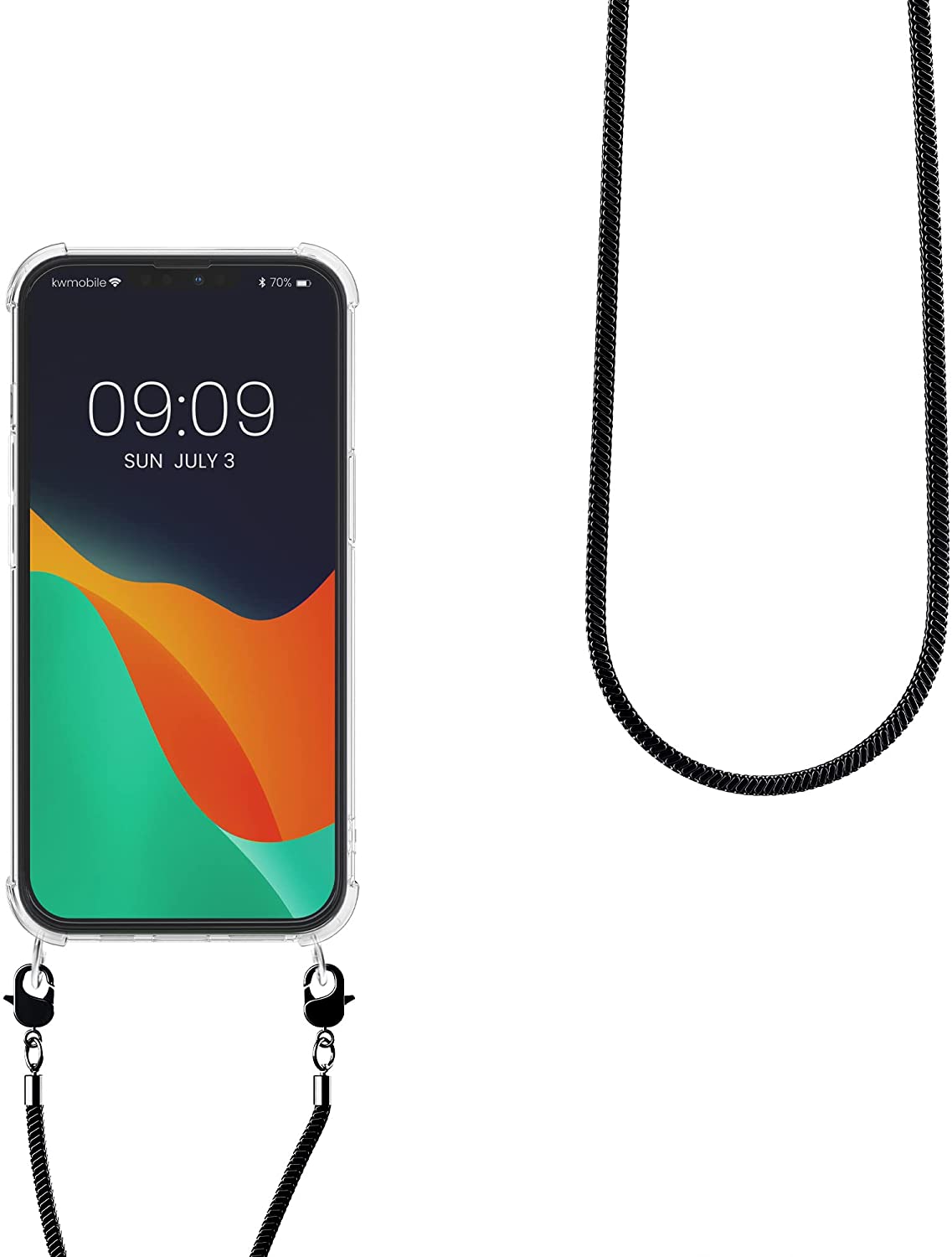 KW iPhone 13 Θήκη Σιλικόνης TPU με Μεταλλικό Λουράκι - Διάφανη / Black - 55952.01