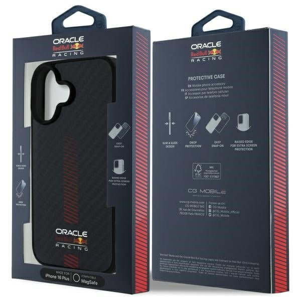 Red Bull iPhone 16 Plus - Carbon Fiber Power Bar - MagSafe Σκληρή Θήκη με Πλαίσιο Σιλικόνης - Black - RBHMP16M24CFGSMK