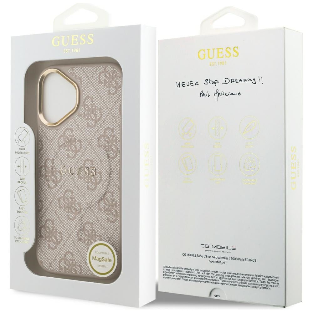 Guess iPhone 17 - 4G PU Classic Logo MagSafe - Σκληρή Θήκη με Πλαίσιο Σιλικόνης και Επένδυση Οικολογικού Δέρματος - Pink - GUHMP17SP4MSEGCP