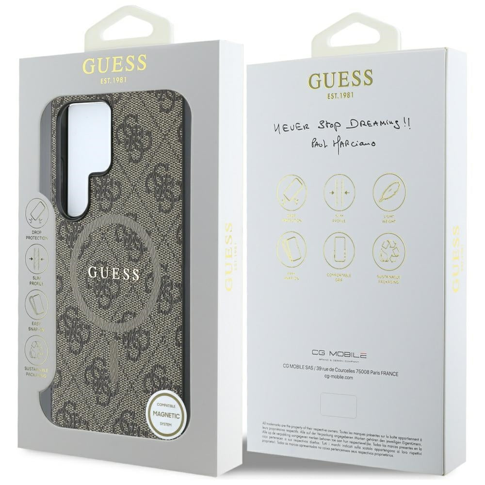 Guess Samsung Galaxy S25 Ultra - Leather 4G Colored Ring Classic Logo - MagSafe Θήκη με Επένδυση Συνθετικού Δέρματος - Brown - GUHMS25LG4GFRW