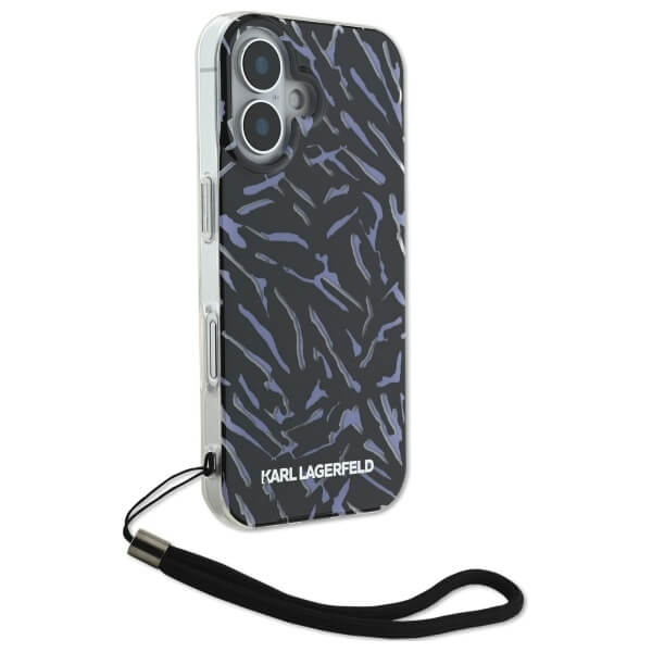 Karl Lagerfeld iPhone 16 - Zebra with Cord - Σκληρή Θήκη με Πλαίσιο Σιλικόνης και Λουράκι - Purple - KLHCP16SHZBPKCCU