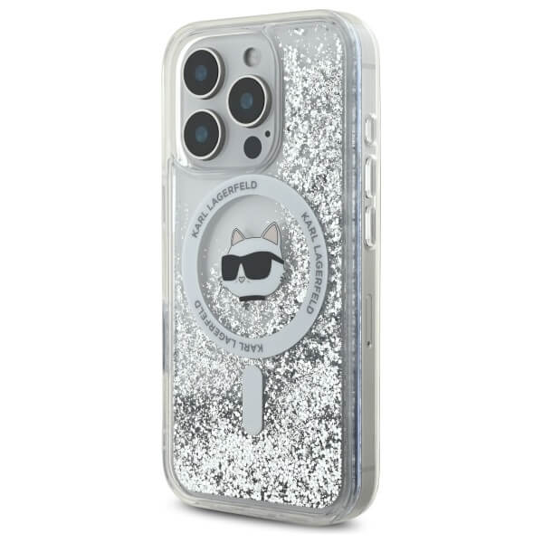 Karl Lagerfeld iPhone 16 Pro Max - Liquid Glitter Choupette Head - MagSafe Σκληρή Θήκη με Πλαίσιο Σιλικόνης - Διάφανη - KLHMP16XLGCHSGH