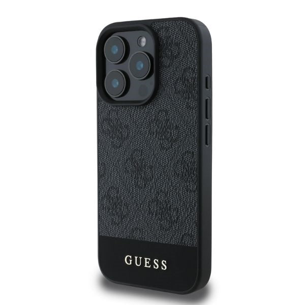Guess iPhone 16 Pro - 4G Bottom Stripe Θήκη με Επένδυση Συνθετικού Δέρματος - Grey - GUHCP16LG4GLGR