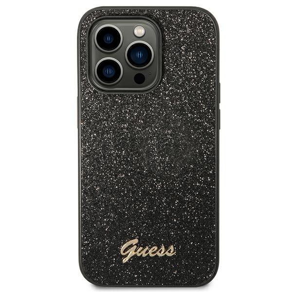 Guess iPhone 14 Pro Max Glitter Script Σκληρή Θήκη με Πλαίσιο Σιλικόνης - Black - GUHCP14XHGGSHK