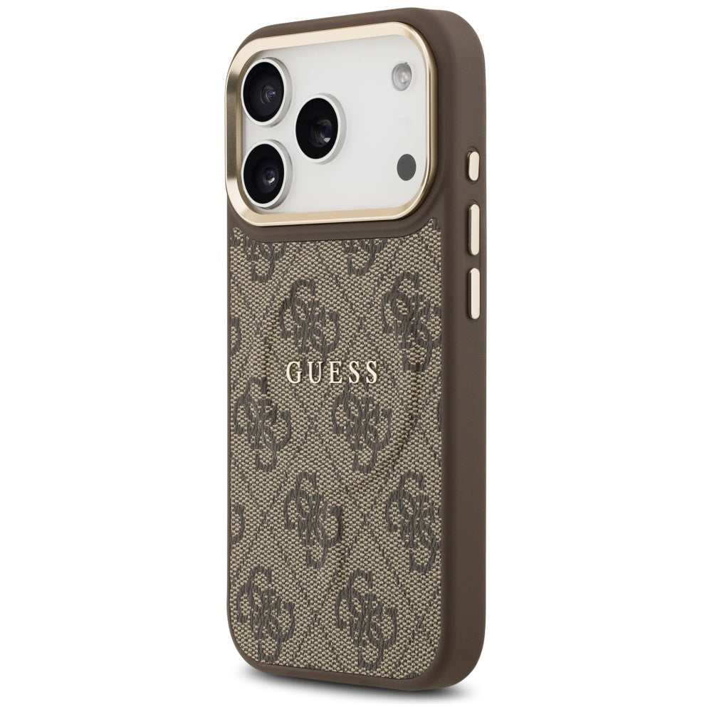 Guess iPhone 17 Pro - 4G PU Classic Logo MagSafe - Σκληρή Θήκη με Πλαίσιο Σιλικόνης και Επένδυση Οικολογικού Δέρματος - Brown - GUHMP17LP4MSEGCW