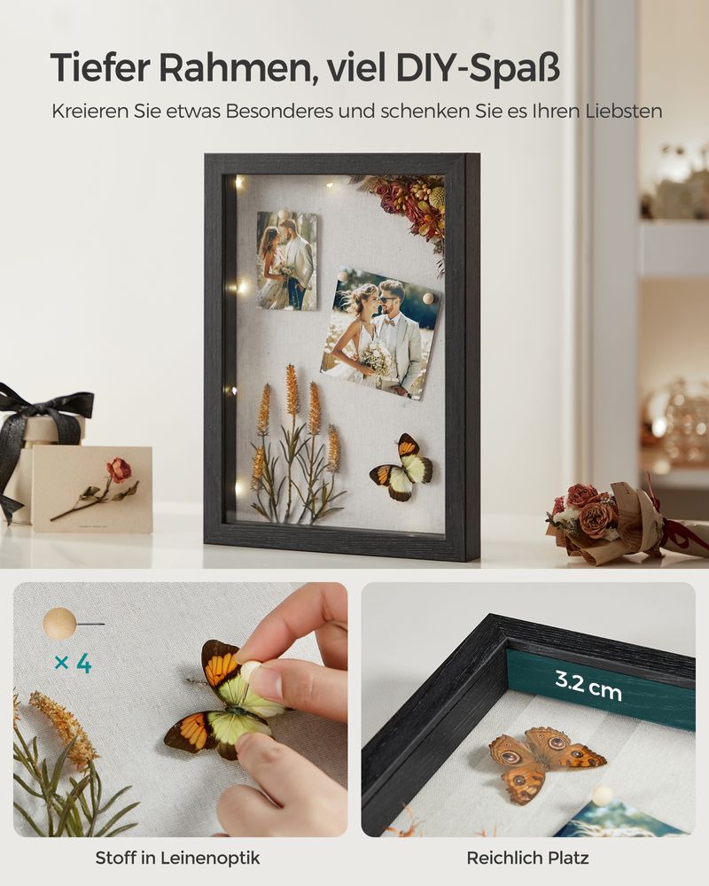 Songmics Ξύλινη Κορνίζα Κολάζ Μεγέθους A4 - 36.5 x 26 cm - Black - RPF019B01