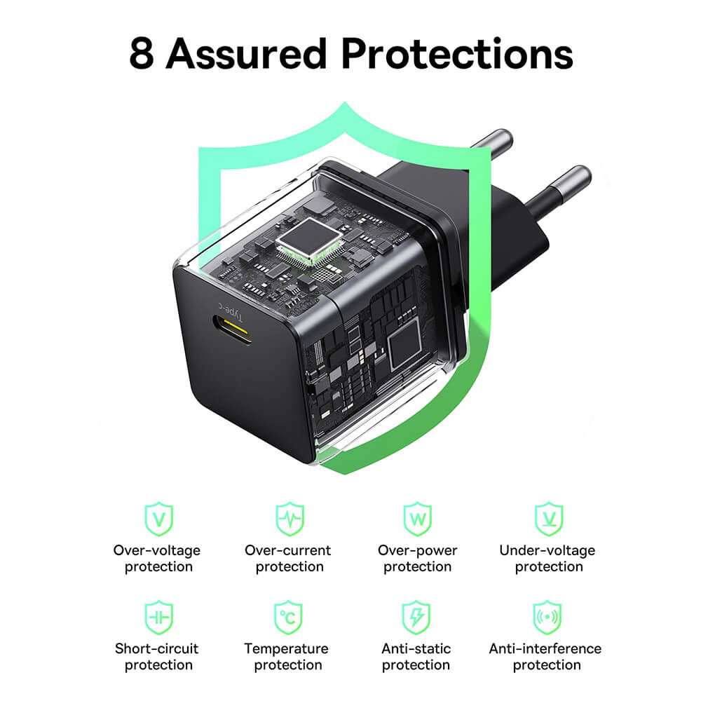 Baseus Palm Οικιακός Φορτιστής Γρήγορης Φόρτισης 30W με 1 Θύρα Type - C και Καλώδιο Type - C to Type - C - Cluster Black