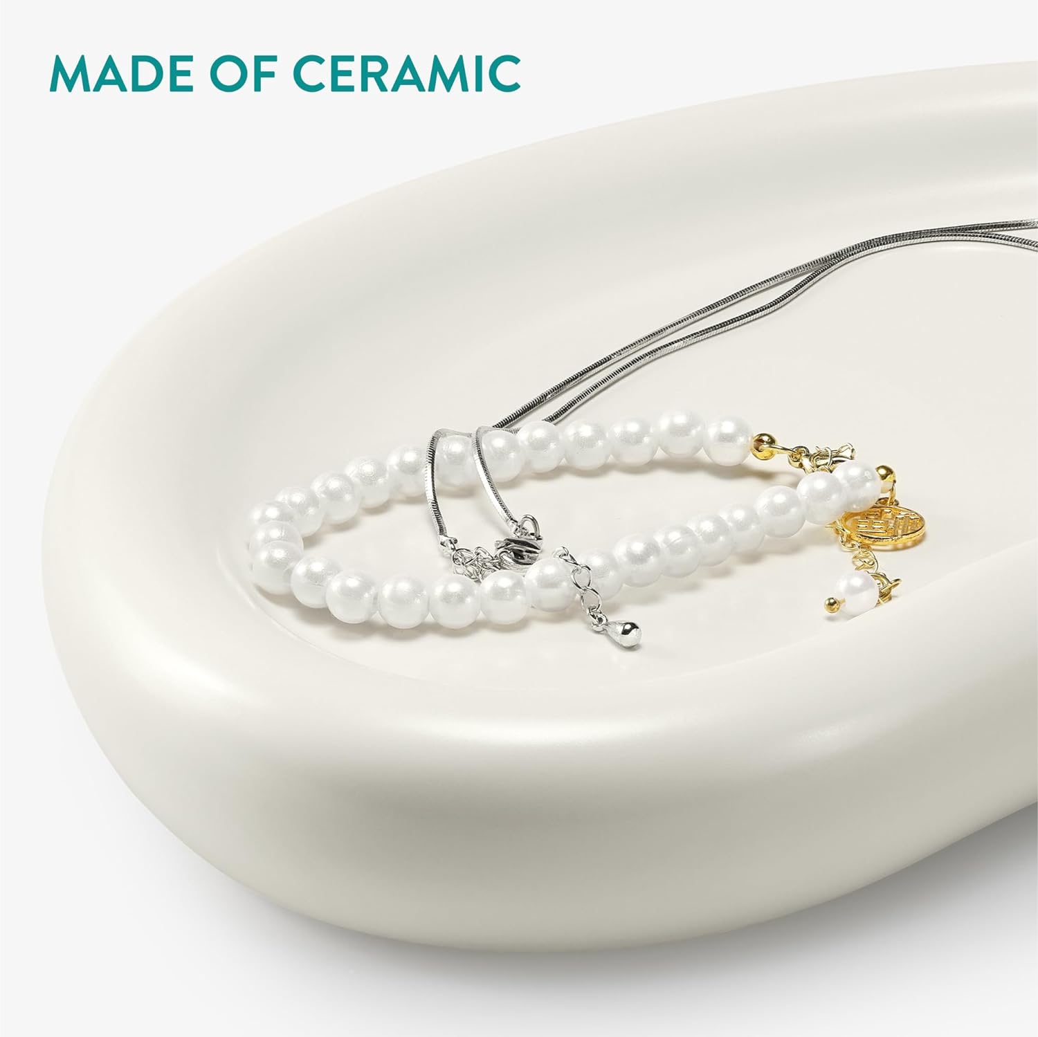 Navaris Διακοσμητικός Δίσκος Abstract Moon - 24 x 16.5 x 3 cm - Beige - 61654.01