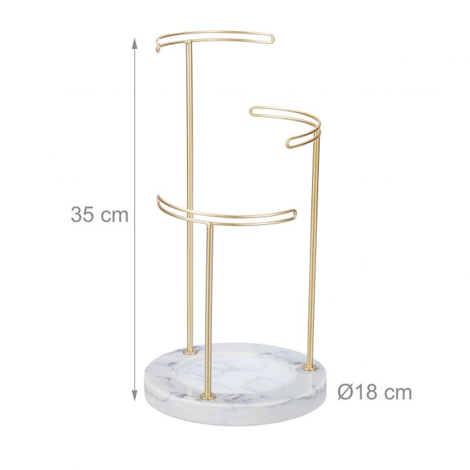Relaxdays Μεταλλικό Stand Κοσμημάτων με Μαρμάρινη Βάση - Grey / Gold - 4052025357931