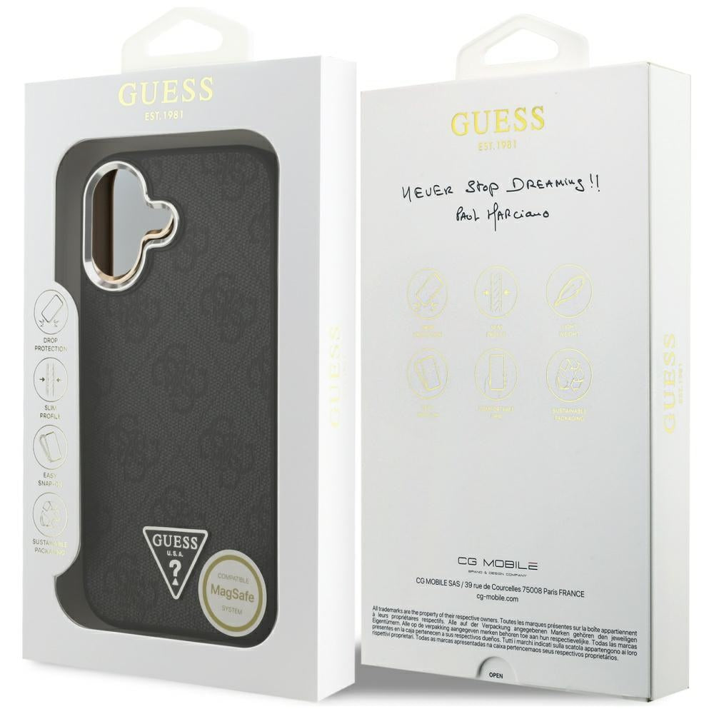 Guess iPhone 17 - 4G Triangle Logo MagSafe - Σκληρή Θήκη με Πλαίσιο Σιλικόνης και Επένδυση Συνθετικού Δέρματος - Black / Silver - GUHMP17SP4TSRCMK