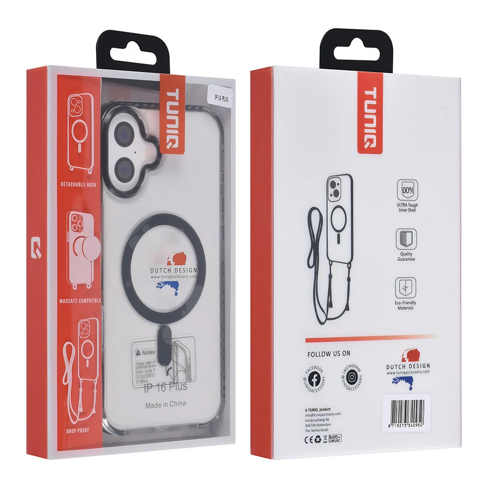 Tuniq iPhone 16 Plus - MagSafe Σκληρή Θήκη με Πλαίσιο Σιλικόνης και Λουράκι - Διάφανη / Black