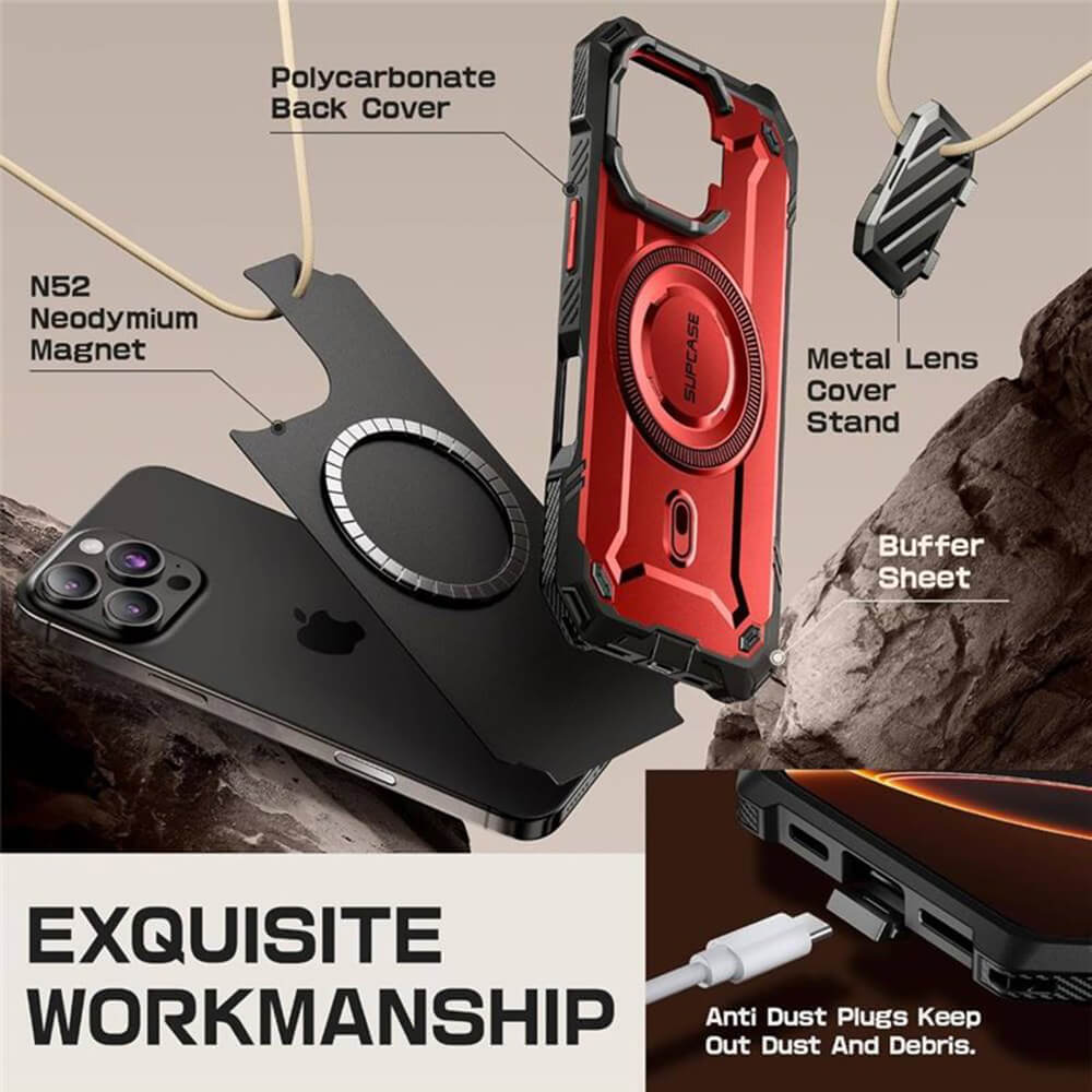 Supcase iPhone 16 Pro - Unicorn Beetle XT MagSafe - Σκληρή Θήκη με Προστασία Κάμερας / Stand - Metallic Red