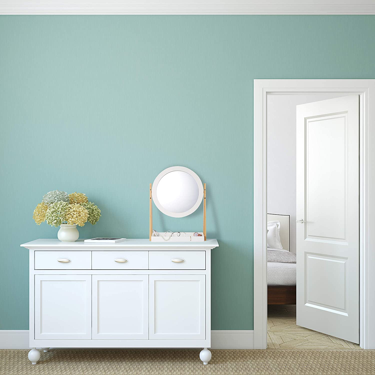 Relaxdays Περιστρεφόμενος Καθρέπτης Μακιγιάζ με Ράφι για Καλλυντικά από Μπαμπού - Natural / White - 4052025249779