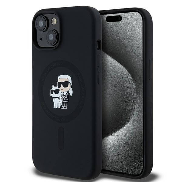 Karl Lagerfeld iPhone 13 / 14 / 15 - Silicone Karl and Choupette - Θήκη Σιλικόνης με MagSafe - Black - KLHMP15SSCMKCRHK