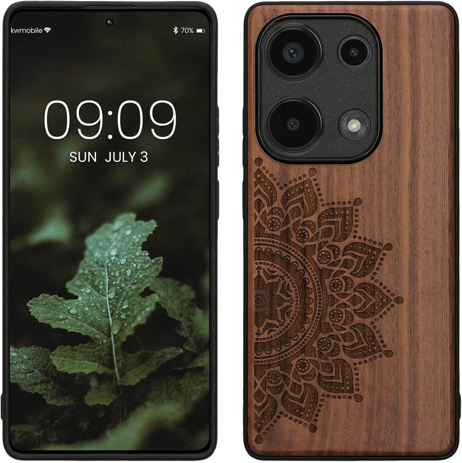 KW Xiaomi Redmi Note 13 Pro 4G Θήκη από Φυσικό Ξύλο - Design Rising Sun - Dark Brown
