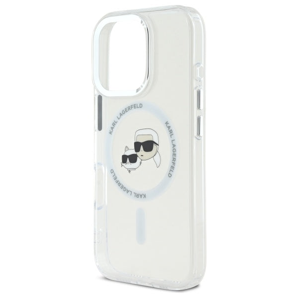 Karl Lagerfeld iPhone 16 Pro - IML Metal Karl and Choupette Head - Σκληρή Θήκη με Πλαίσιο Σιλικόνης και MagSafe - White - KLHMP16LHLSKCH