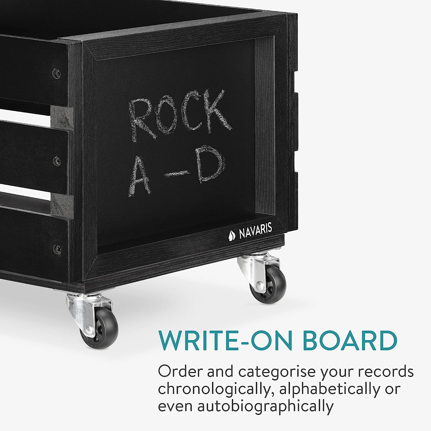 Navaris Ξύλινο Κουτί Αποθήκευσης με Πίνακα Κιμωλίας και Ροδάκια - 42,9 x 34,4 x 28 cm - Black - 53026.02.01