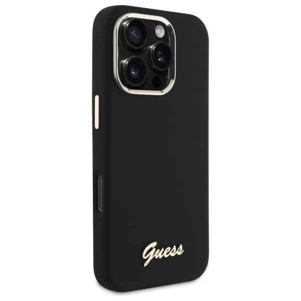 Guess iPhone 16 Pro Max - Silicone Script Metal Logo and Frame - Σκληρή Θήκη με Πλαίσιο Σιλικόνης - Black - GUHCP16XSMBSLK