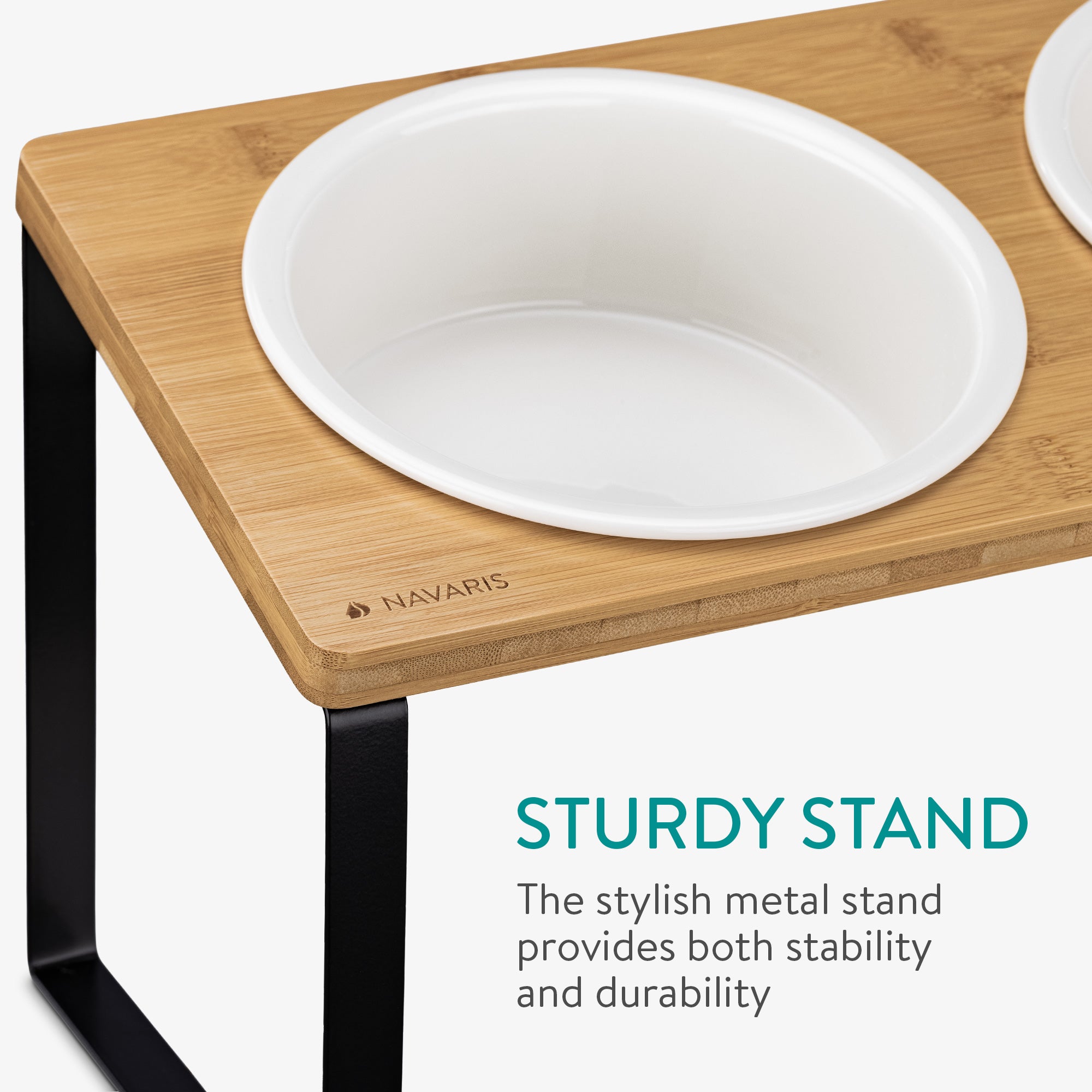 Navaris Ανυψωμένα Μπολ Φαγητού με Βάση για Κατοικίδια - 950 ml - Light Brown / Black - 55228.3