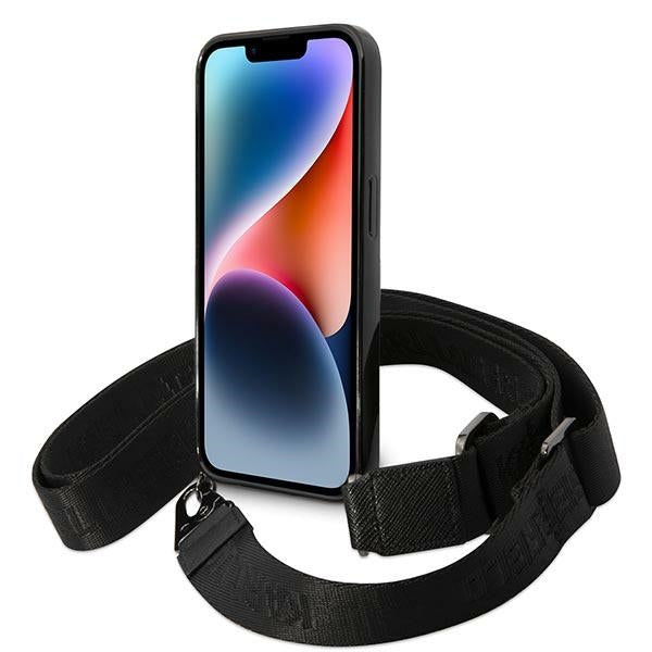 Karl Lagerfeld iPhone 14 Pro Max Color Stripes Strap Σκληρή Θήκη με Πλαίσιο Σιλικόνης και Λουράκι - Pink - KLHCP14XSTSTP