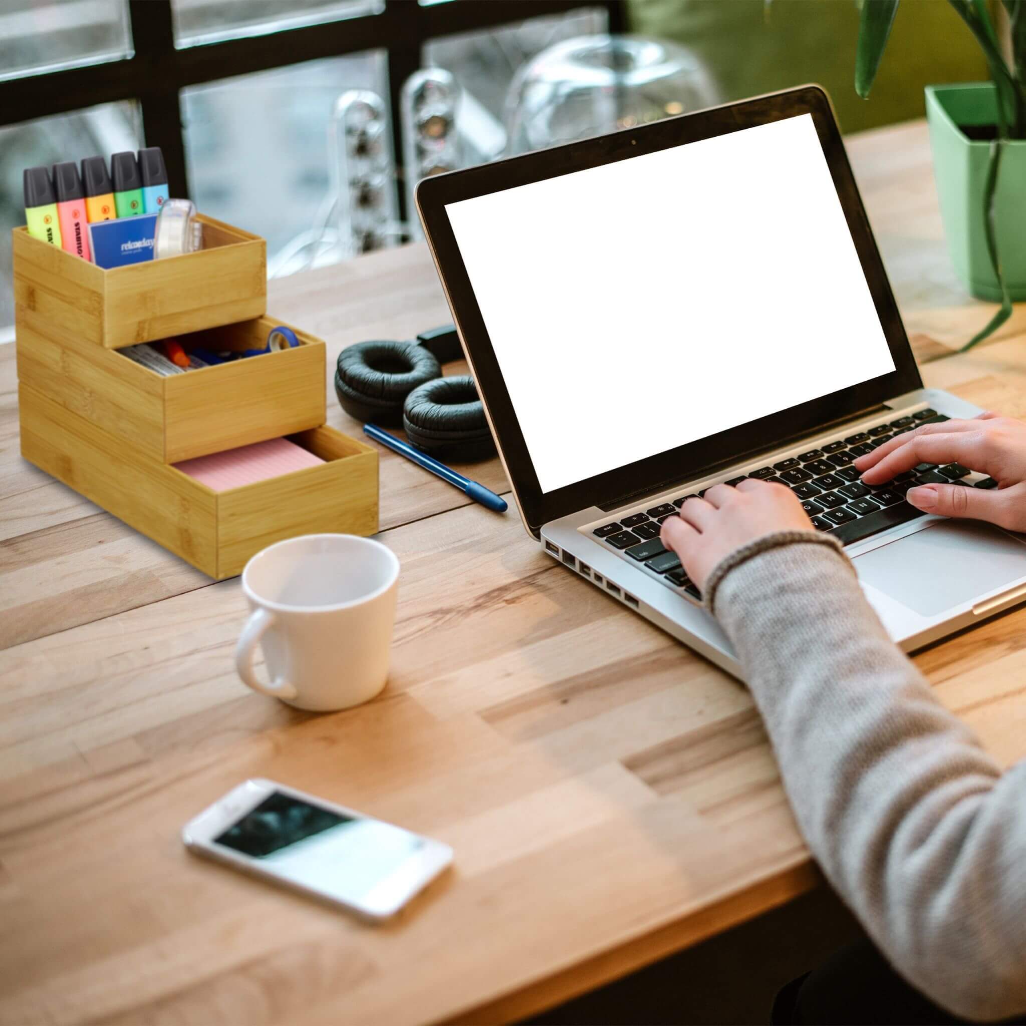 Relaxdays Διοργανωτής Γραφείου από Μπαμπού - Natural - 4052025942267