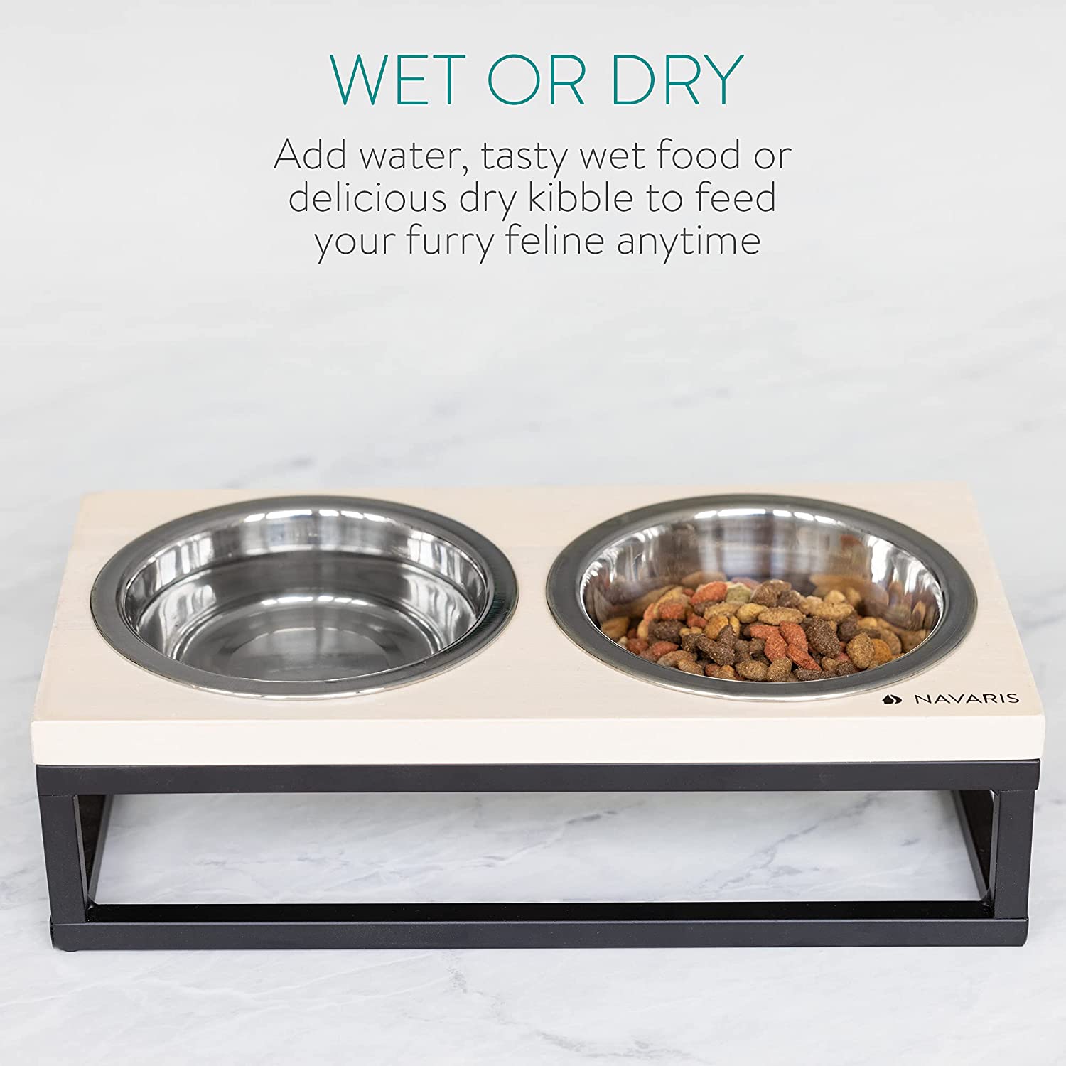 Navaris Raised Pet Bowls Stand - Ανυψωμένα Μπολ Φαγητού με Βάση για Κατοικίδια - Light Brown - 53501.1