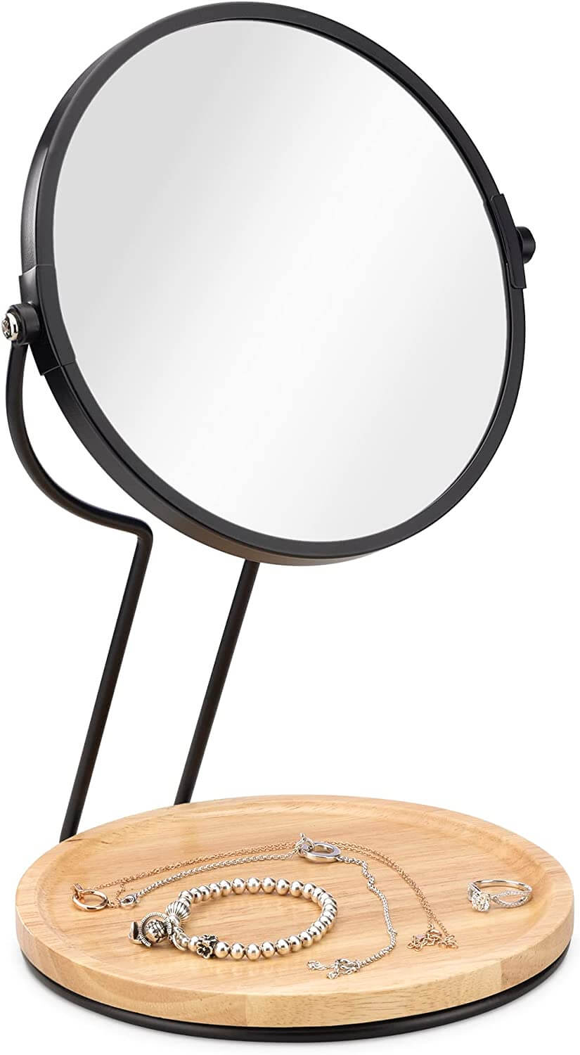 Navaris Καθρέπτης Μακιγιάζ Διπλής Όψης με Βάση για Κοσμήματα - 2x Μεγέθυνση - Black / Light Brown - 59324.01