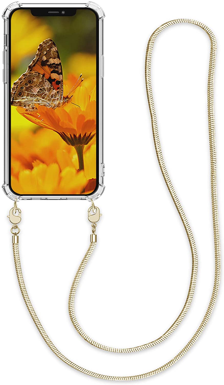 KW iPhone 12 Pro Max Θήκη Σιλικόνης TPU με Μεταλλικό Λουράκι - Διάφανη / Gold - 53889.21