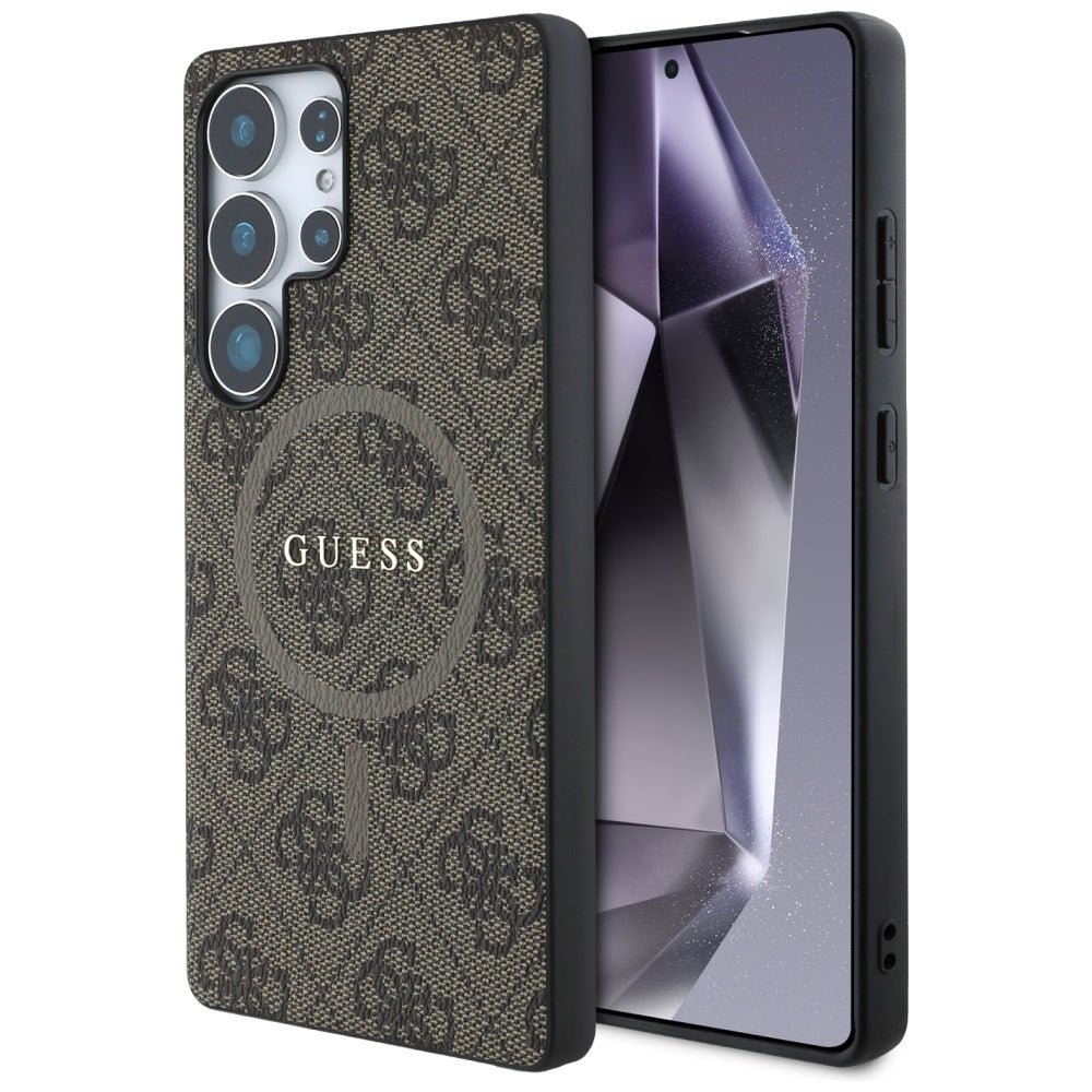Guess Samsung Galaxy S25 Ultra - Leather 4G Colored Ring Classic Logo - MagSafe Θήκη με Επένδυση Συνθετικού Δέρματος - Brown - GUHMS25LG4GFRW