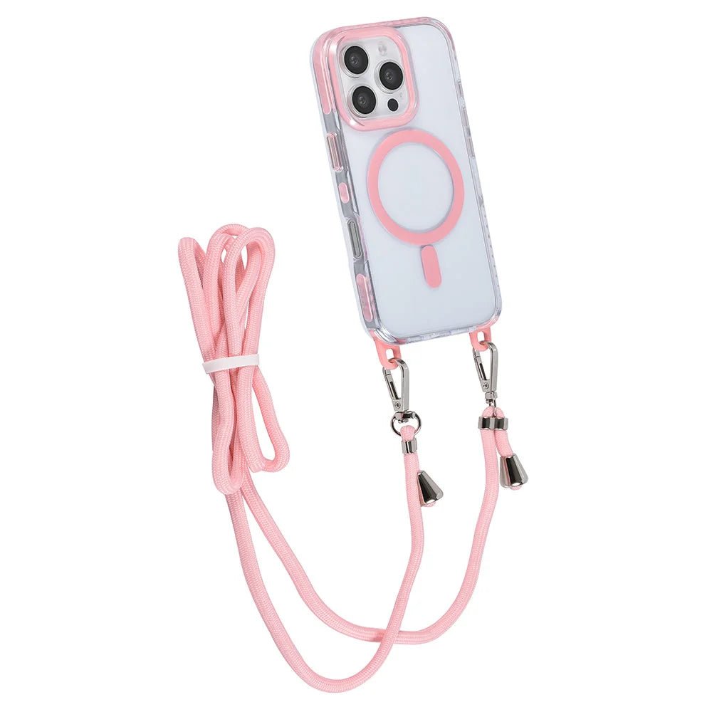 Tuniq iPhone 16 Pro - MagSafe Σκληρή Θήκη με Πλαίσιο Σιλικόνης και Λουράκι - Διάφανη / Pink