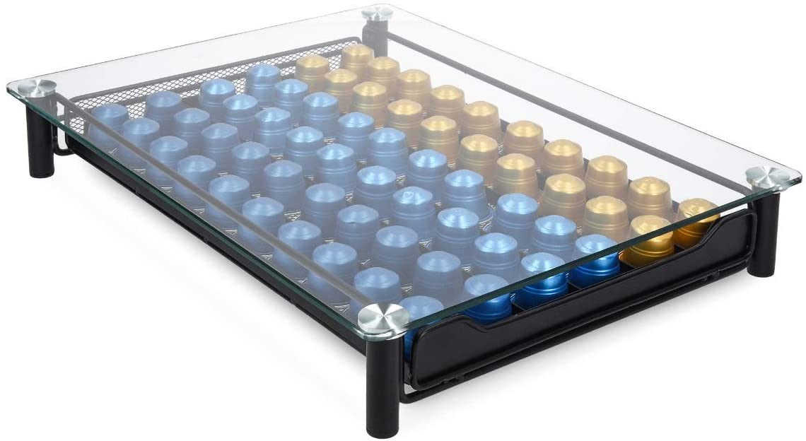 Navaris Γυάλινο Συρτάρι για Κάψουλες Nespresso / Βάση για Καφετιέρα - Black - 51112.01