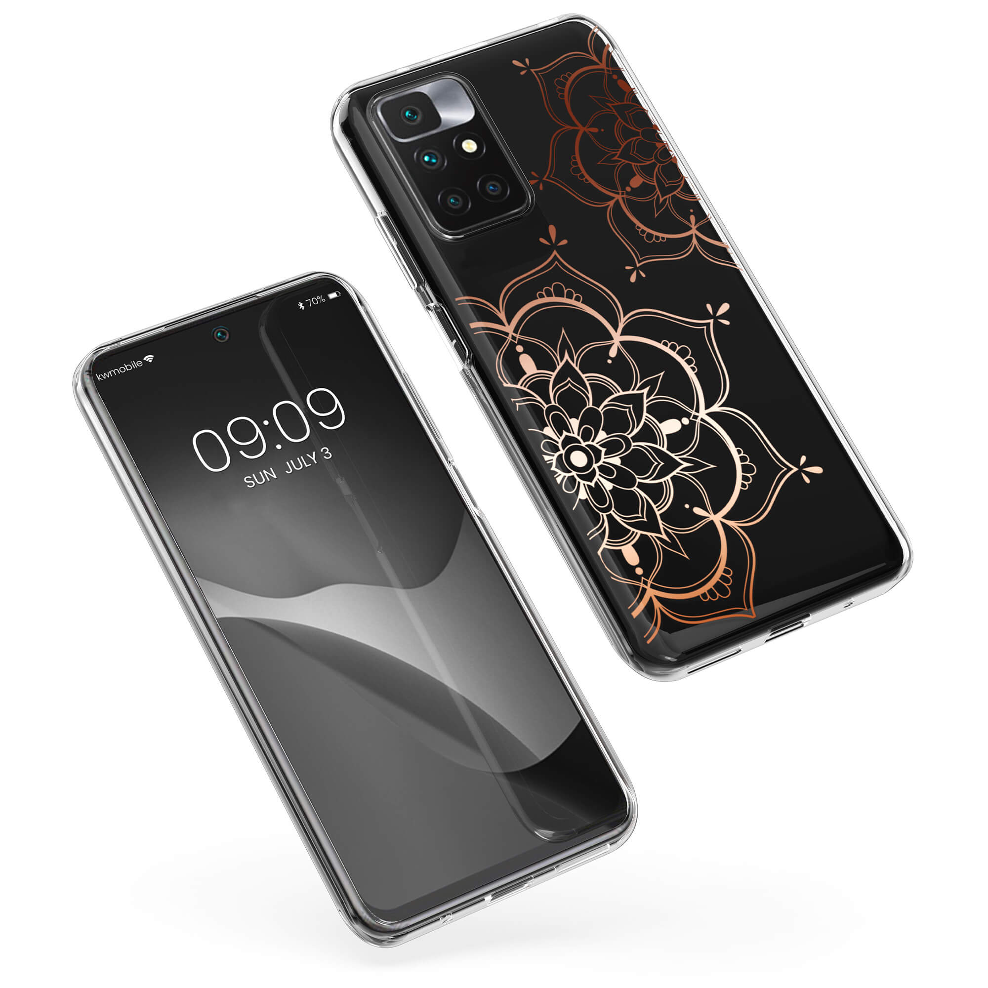 KW Xiaomi Redmi 10 Θήκη Σιλικόνης TPU Design Flower Twins - Rose Gold / Διάφανη - 57087.02