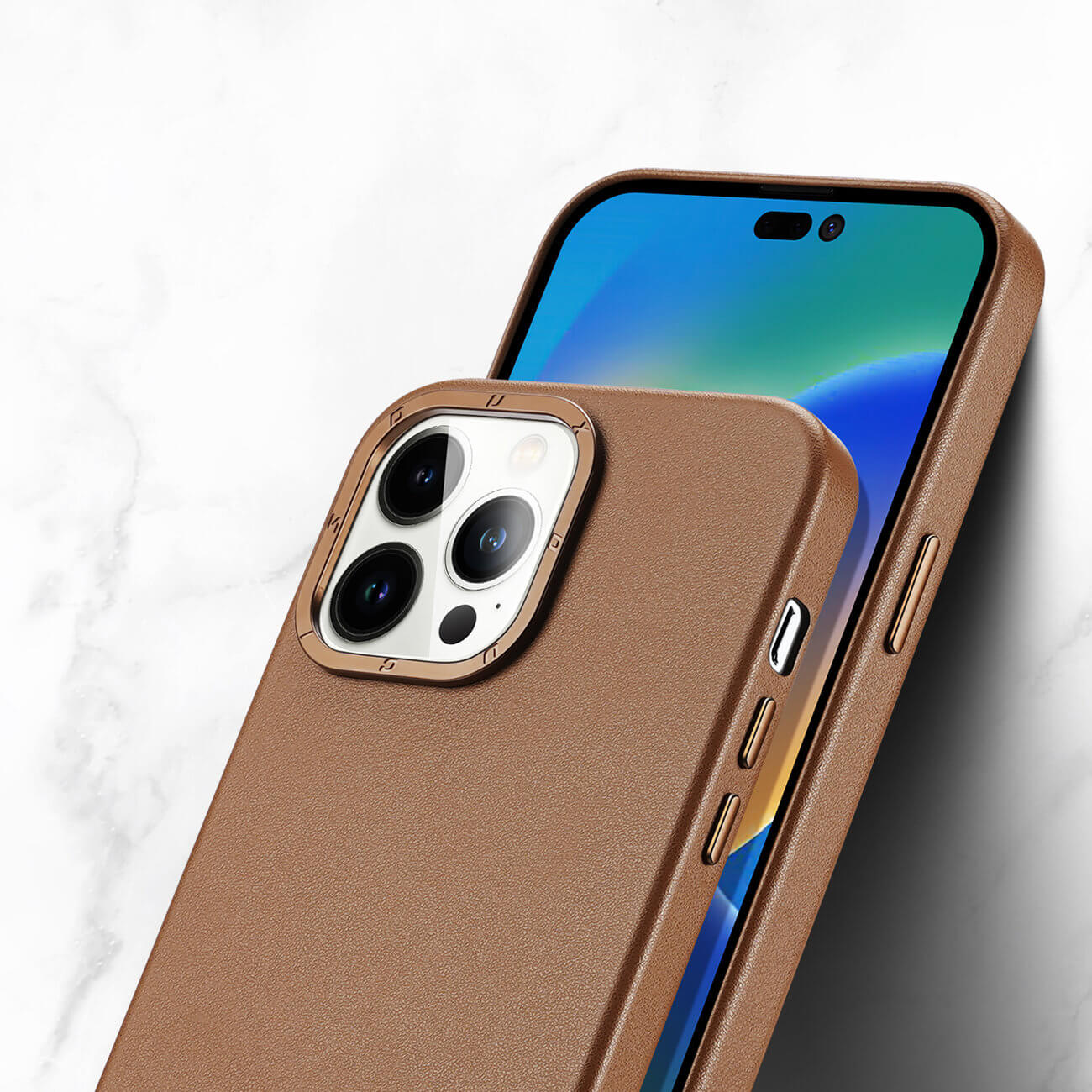 Dux Ducis iPhone 14 Pro Max Grit Leather Case Θήκη με Επένδυση Συνθετικού Δέρματος και MagSafe - Brown