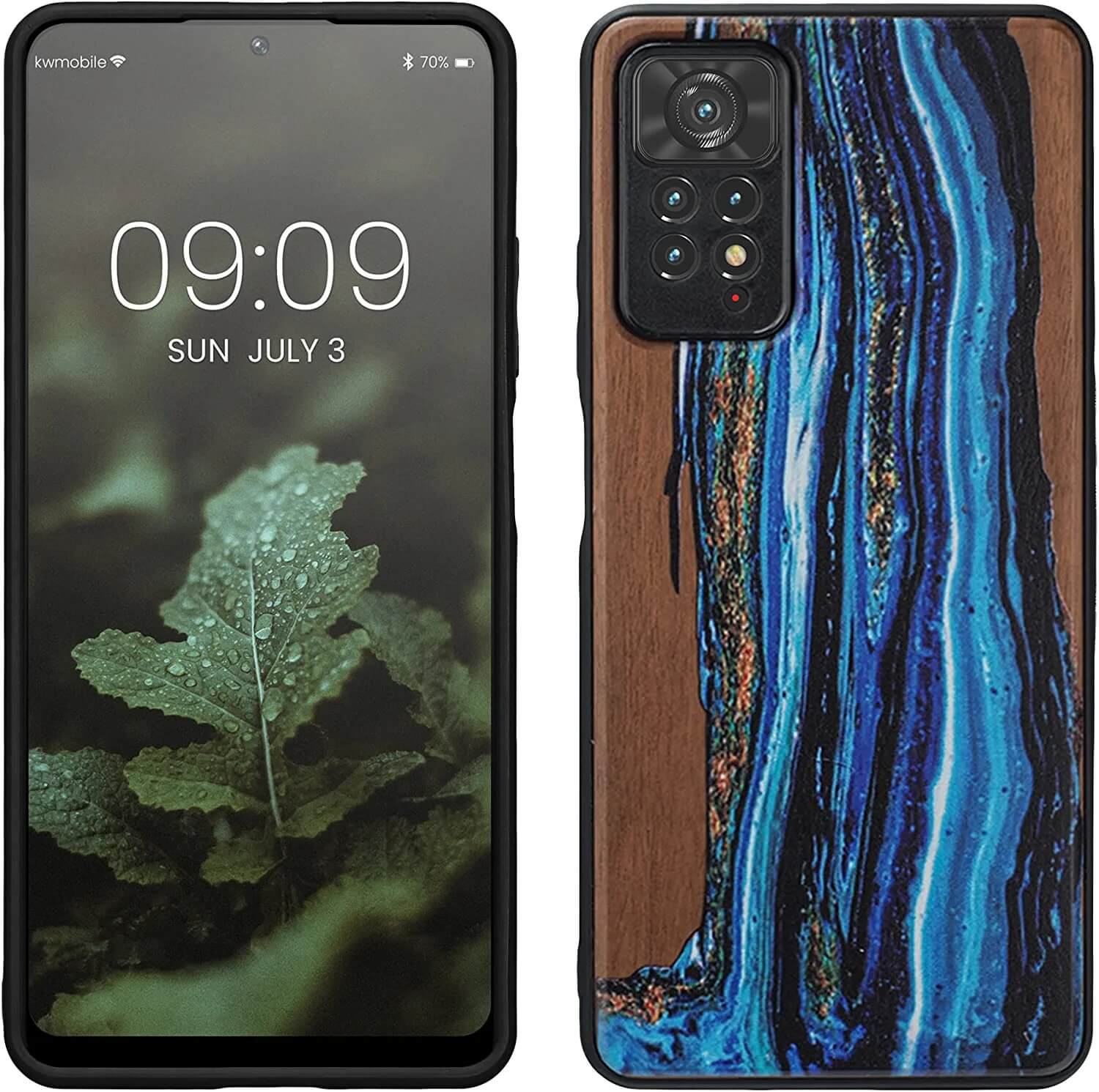 KW Xiaomi Redmi Note 11 Pro / Note 11 Pro 5G Θήκη από Φυσικό Ξύλο - Design Wood Paint Brush - Blue / Brown - 57381.13