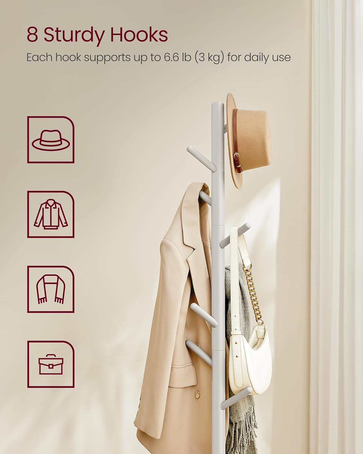 Vasagle Επιδαπέδια Ξύλινη Κρεμάστρα με Ρυθμιζόμενο Ύψος - Cappuccino Beige - RCR004K01