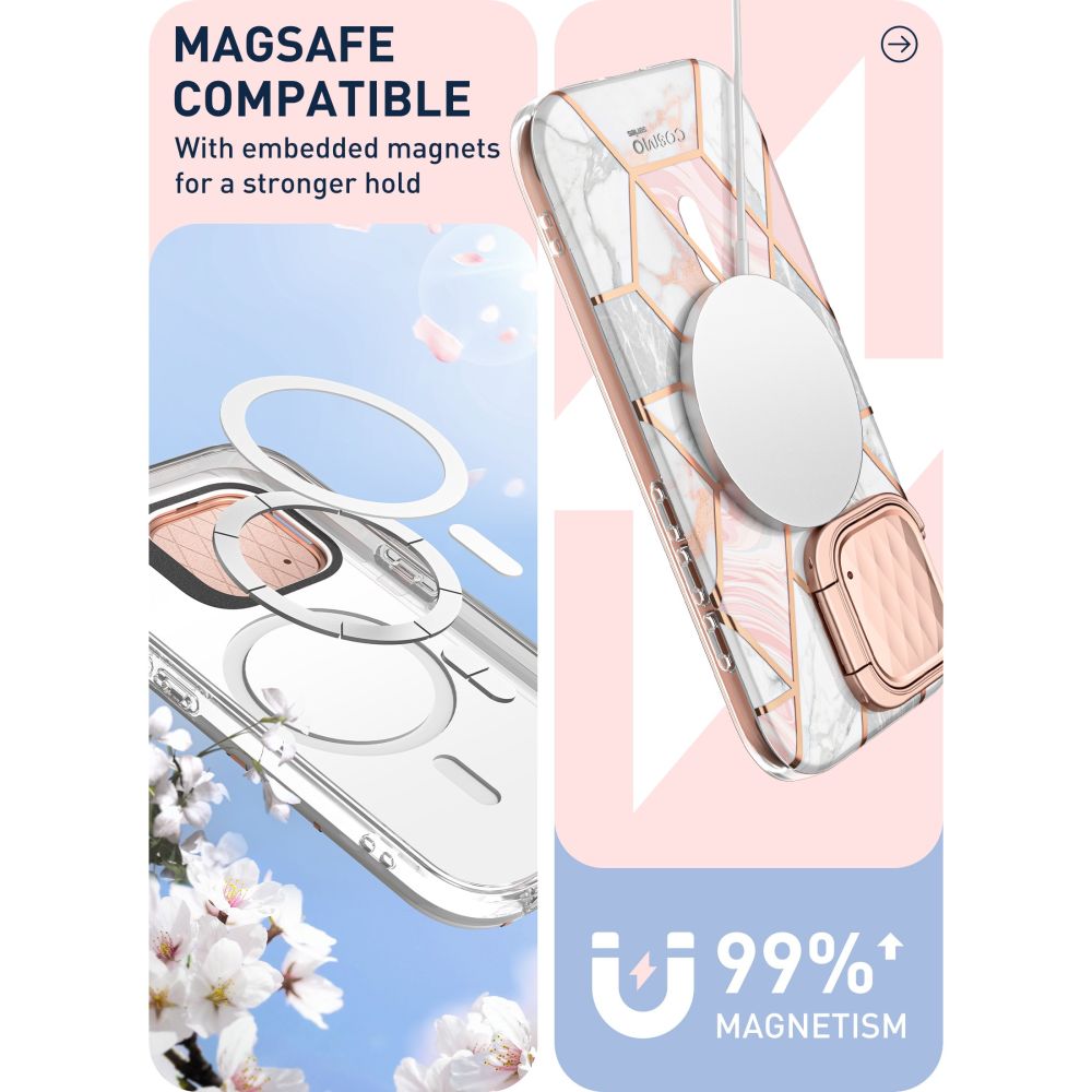 i-Blason iPhone 15 Pro Cosmo Mag Σκληρή Θήκη με Προστασία Οθόνης / Κάμερας και Magsafe - Marble