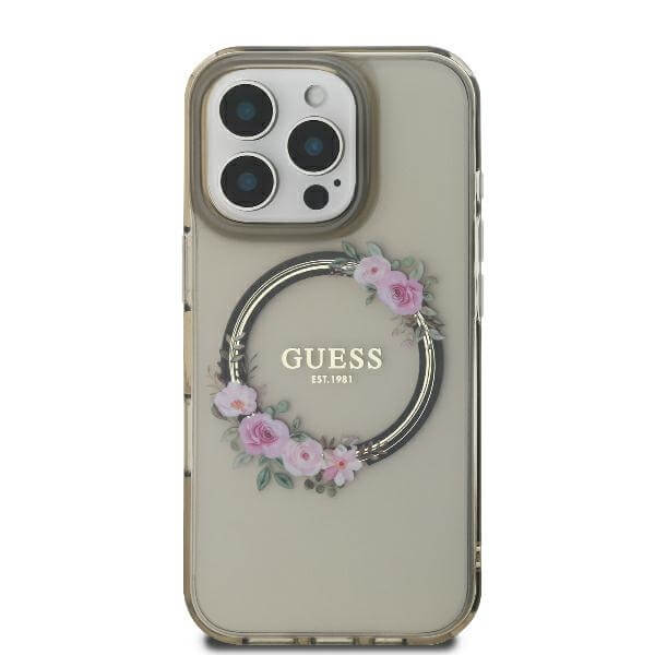 Guess iPhone 16 Pro Max - IML Flowers Wreath MagSafe - Σκληρή Θήκη με Πλαίσιο Σιλικόνης - Black - GUHMP16LHFWFCK