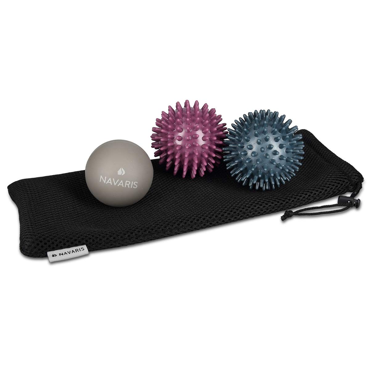 Navaris Lacrosse and Spiky Massage Balls Set of 3 - Μπάλες Μασάζ για πριν ή μετά την άθληση - Grey / Blue / Purple - 46952.13.78