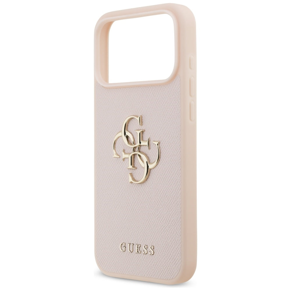 Guess iPhone 17 Pro Max - Grained Big 4G and Classic Logo - Σκληρή Θήκη με Επένδυση από Οικολογικό Δέρμα - Pink - GUHCP17XPGT4MBP