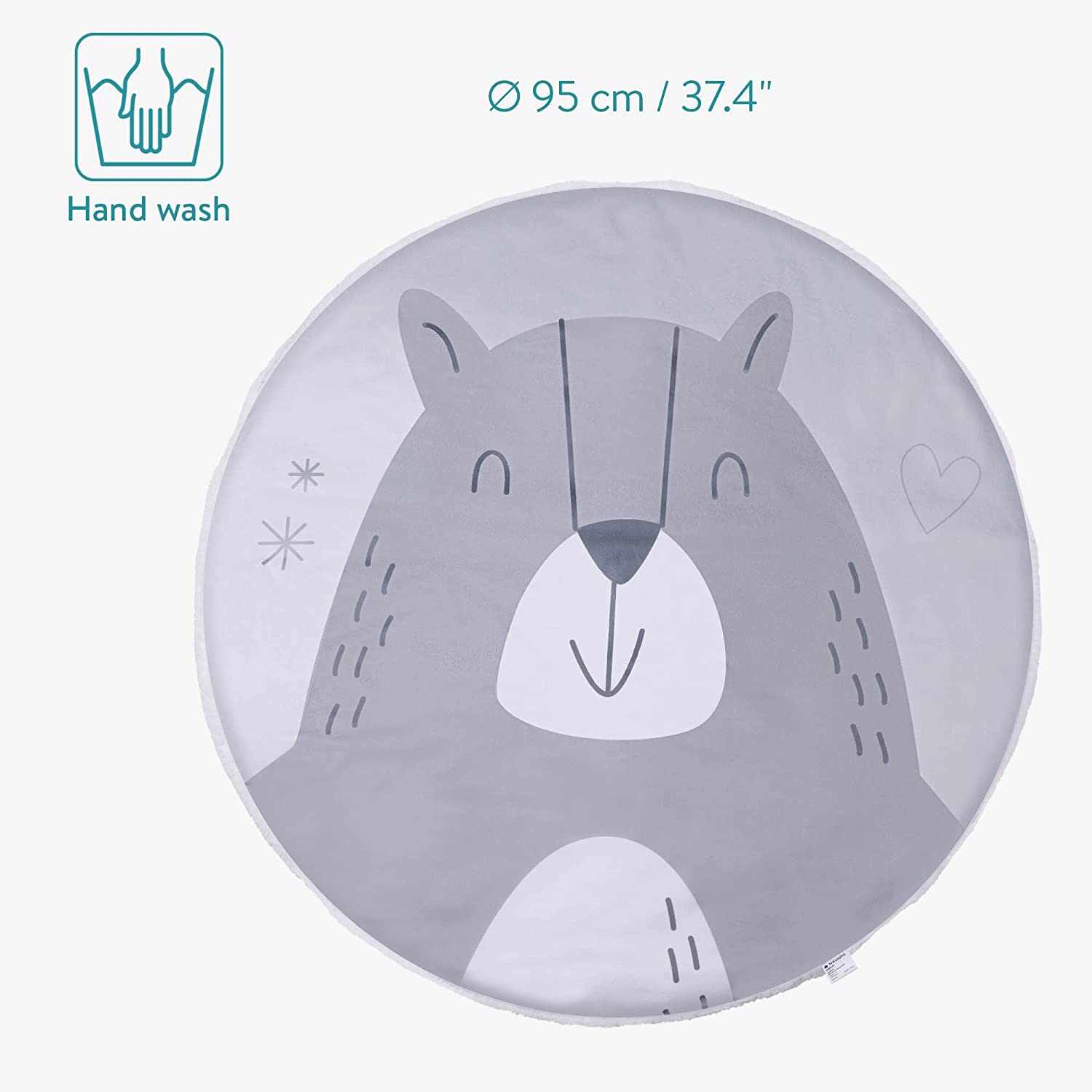 Navaris Στρογγυλό Παιδικό Χαλάκι - Διάμετρος 95cm - Design Cute Bear - White / Grey - 58801.01