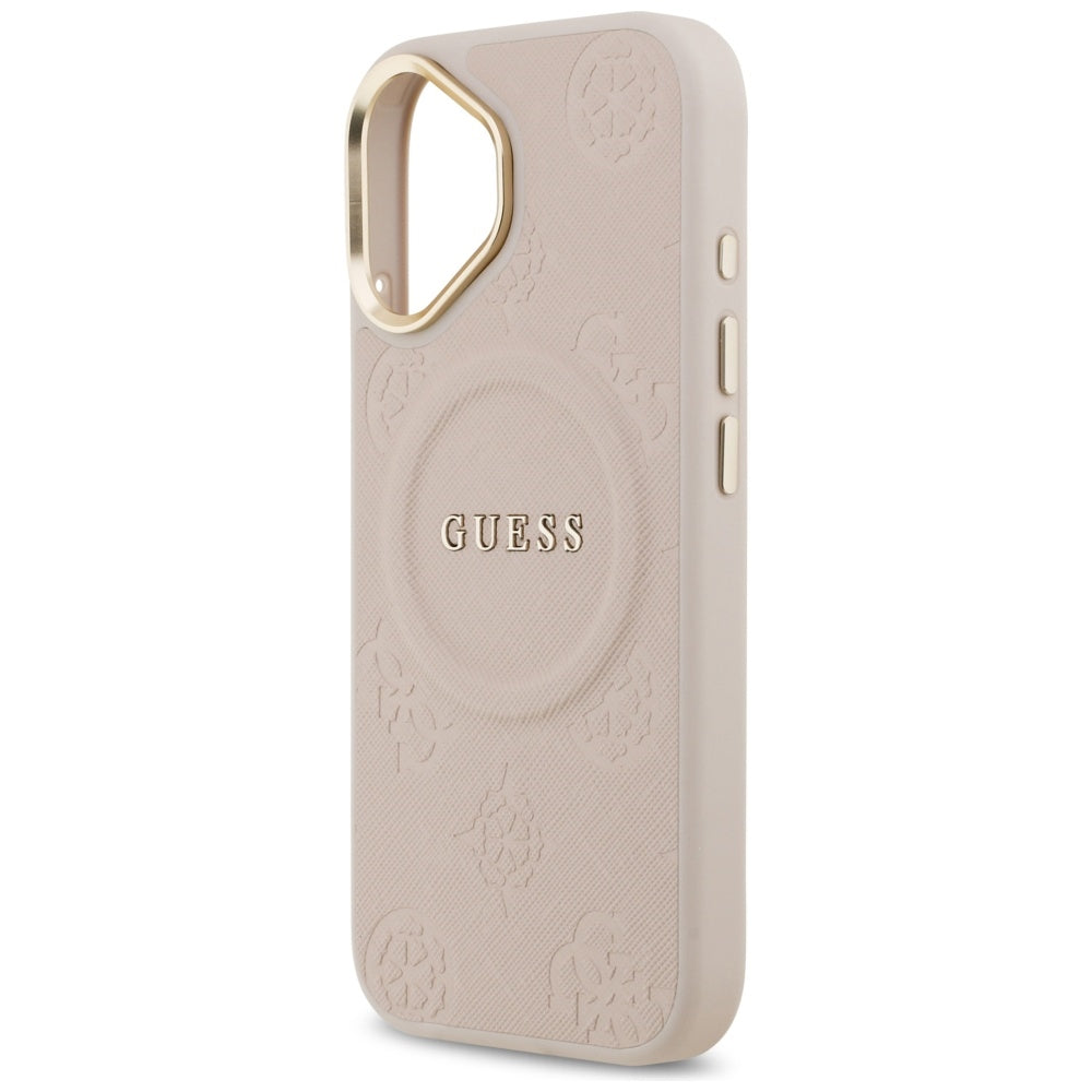 Guess iPhone 17 - Peony Hot Stamp MagSafe - Σκληρή Θήκη με Επένδυση Συνθετικού Δέρματος - Pink - GUHMP17SPSAMSECP