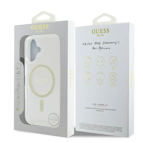 Guess iPhone 16 - IML Glitter Circle - MagSafe Σκληρή Θήκη με Πλαίσιο Σιλικόνης - Διάφανη - GUHMP16SHFGERET