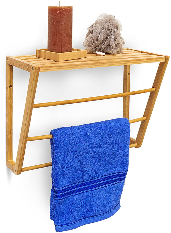 Relaxdays Επιτοίχια Κρεμάστρα για Πετσέτες από Μπαμπού - Natural - 4052025191931